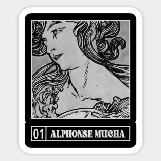 Alphonse Mucha BW Vintage Sticker